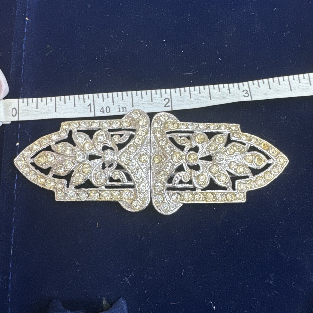 Coro Duette 1940's Set Of Two Floral Fur Clips Silver Tone Clear Rhinestones